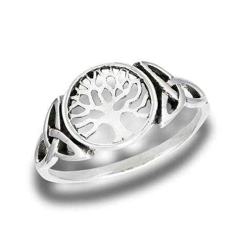 Sterling Silver Tree Of Life Ring With Side Triquetras